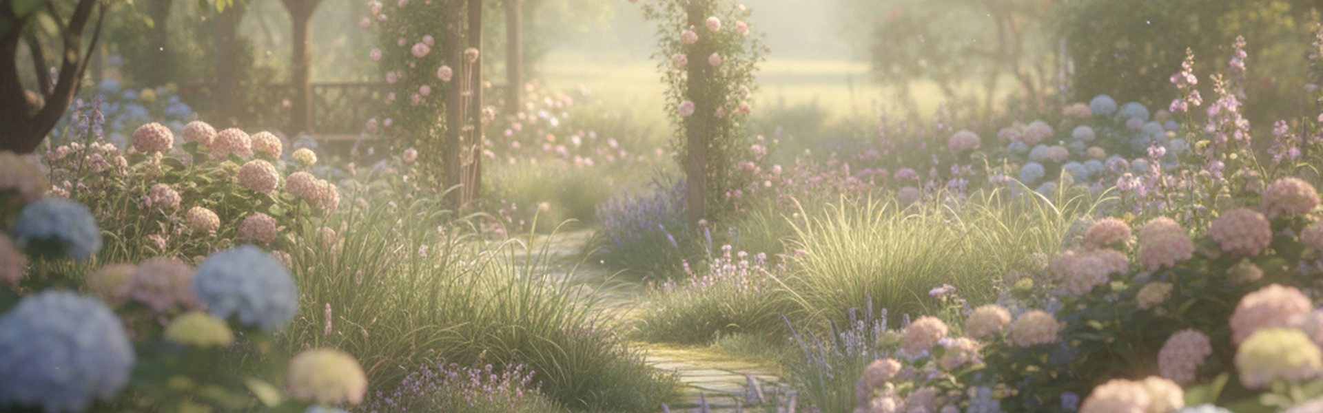 Soft focus garden with dappled sunlight